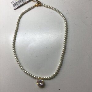 Kate Spade New Pearl Necklace with Clear Rhinestone Pendant Necklace